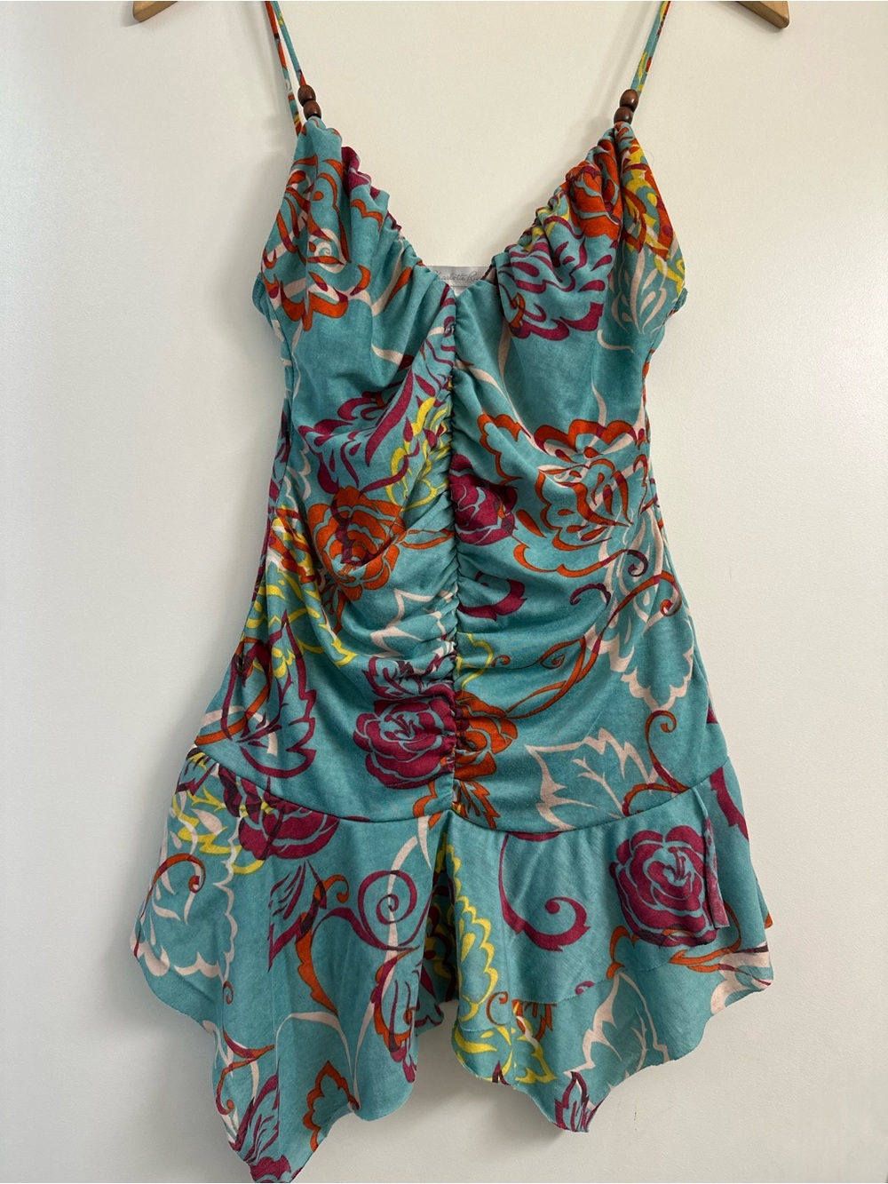 Y2K Charlotte Russe Teal Floral Ruched Tank
